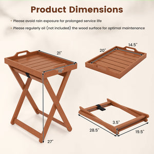 Solid wood construction for reliable support and natural beauty<br>Rich grain glows with natural beauty to add rustic charm to your space<br>Designed for easy carrying and convenient serving outdoors with removable tray<br>Side cut-out handles for great c