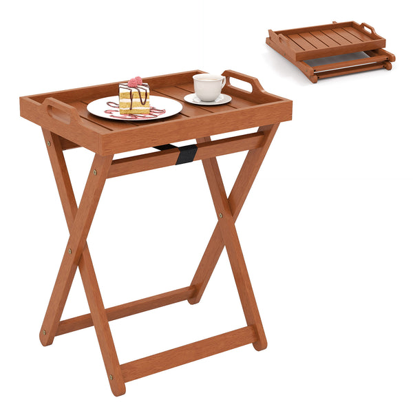 Solid wood construction for reliable support and natural beauty<br>Rich grain glows with natural beauty to add rustic charm to your space<br>Designed for easy carrying and convenient serving outdoors with removable tray<br>Side cut-out handles for great c