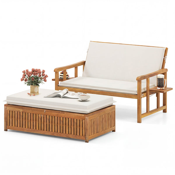 Â 4-level adjustable backrest meets your different relaxing demands<br>Â Acacia wood frame provides strong support and withstands the test of time<br>Â Both the loveseat and ottoman can load up to 360 kg<br>Â Cozy to sit with soft cushions and pillows<br>