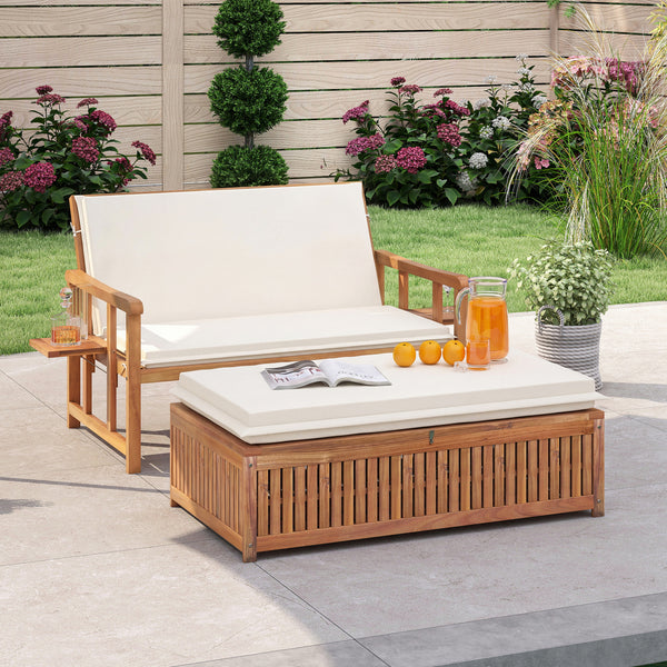 Â 4-level adjustable backrest meets your different relaxing demands<br>Â Acacia wood frame provides strong support and withstands the test of time<br>Â Both the loveseat and ottoman can load up to 360 kg<br>Â Cozy to sit with soft cushions and pillows<br>