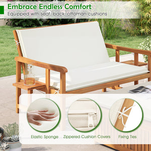 Â 4-level adjustable backrest meets your different relaxing demands<br>Â Acacia wood frame provides strong support and withstands the test of time<br>Â Both the loveseat and ottoman can load up to 360 kg<br>Â Cozy to sit with soft cushions and pillows<br>