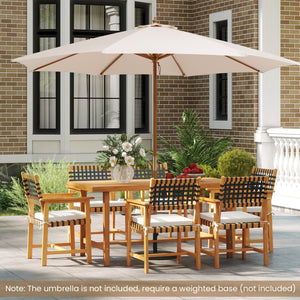 Crafted from 100% natural acacia wood  wear-resistant and reliable<br>Wide tabletop design  perfect for 4-6 guests  ideal for dining and socializing<br>1.97â€ Built-in umbrella hole with wooden cover<br>Classic rustic charm suits patios  backyards  garde