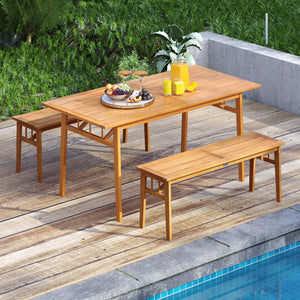 Crafted from 100% natural acacia wood  wear-resistant and reliable<br>Wide tabletop design  perfect for 4-6 guests  ideal for dining and socializing<br>1.97â€ Built-in umbrella hole with wooden cover<br>Classic rustic charm suits patios  backyards  garde