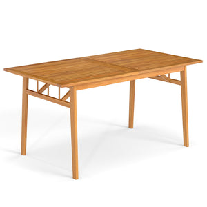 Crafted from 100% natural acacia wood  wear-resistant and reliable<br>Wide tabletop design  perfect for 4-6 guests  ideal for dining and socializing<br>1.97â€ Built-in umbrella hole with wooden cover<br>Classic rustic charm suits patios  backyards  garde