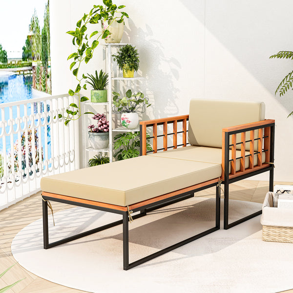 Acacia wood frame for more elegance and durability<br>Heavy-duty metal pipes offer excellent support<br>Adjustable footpads for higher stability<br>Comfortable to sit with soft cushions<br>Smooth zippers for easy removal and cleaning of cushion covers<br>