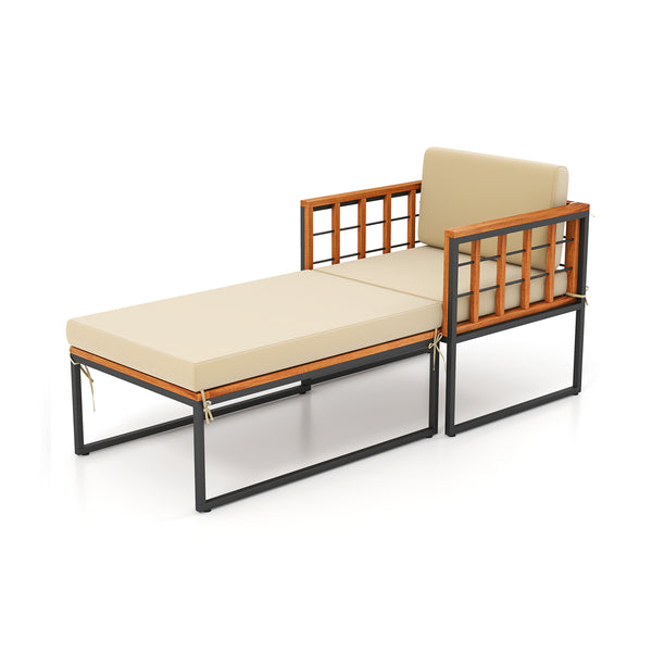 Acacia wood frame for more elegance and durability<br>Heavy-duty metal pipes offer excellent support<br>Adjustable footpads for higher stability<br>Comfortable to sit with soft cushions<br>Smooth zippers for easy removal and cleaning of cushion covers<br>