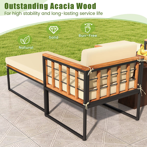 Acacia wood frame for more elegance and durability<br>Heavy-duty metal pipes offer excellent support<br>Adjustable footpads for higher stability<br>Comfortable to sit with soft cushions<br>Smooth zippers for easy removal and cleaning of cushion covers<br>