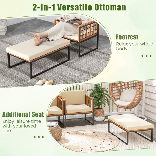 Acacia wood frame for more elegance and durability<br>Heavy-duty metal pipes offer excellent support<br>Adjustable footpads for higher stability<br>Comfortable to sit with soft cushions<br>Smooth zippers for easy removal and cleaning of cushion covers<br>