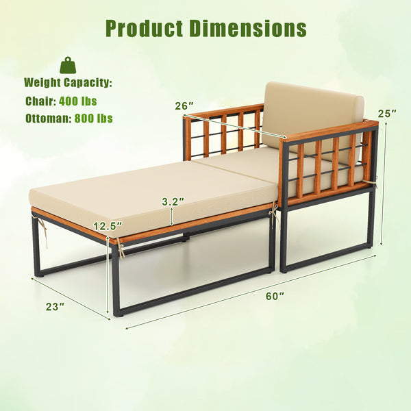 Acacia wood frame for more elegance and durability<br>Heavy-duty metal pipes offer excellent support<br>Adjustable footpads for higher stability<br>Comfortable to sit with soft cushions<br>Smooth zippers for easy removal and cleaning of cushion covers<br>