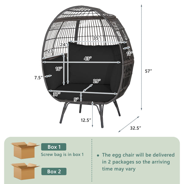 Ship in 2 boxes (box 1 includes screws)  may not arrive on the same day<br>Extra-wide opening for ample overhead expanse<br>Wrap you in a cozier structure thanks to its egg shape<br>Large space for you to curl up<br>Sturdy metal frame for 450 lbs max load