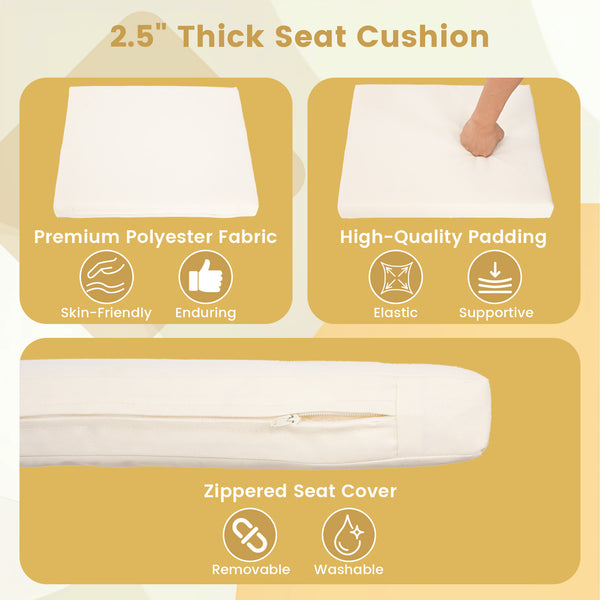 Ergonomic backrest is slightly inclined for relaxation<br>Additional armrests allow you to rest your arms naturally<br>2.5" thick seat cushion with a removable  washable zippered seat cover<br>Upholstered in premium polyester fabric that is skin-friendly 