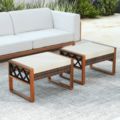 Can be used as footstools  extra seats  side tables for versatility<br>Hand-woven and sun-protective PE rattan blends longevity with beauty<br>Equipped with soft sponge-filled cushions for added comfort<br>Smooth zippers ensure easy cover removal as well 