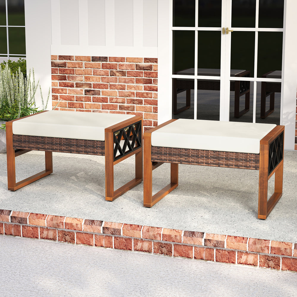 Can be used as footstools  extra seats  side tables for versatility<br>Hand-woven and sun-protective PE rattan blends longevity with beauty<br>Equipped with soft sponge-filled cushions for added comfort<br>Smooth zippers ensure easy cover removal as well 