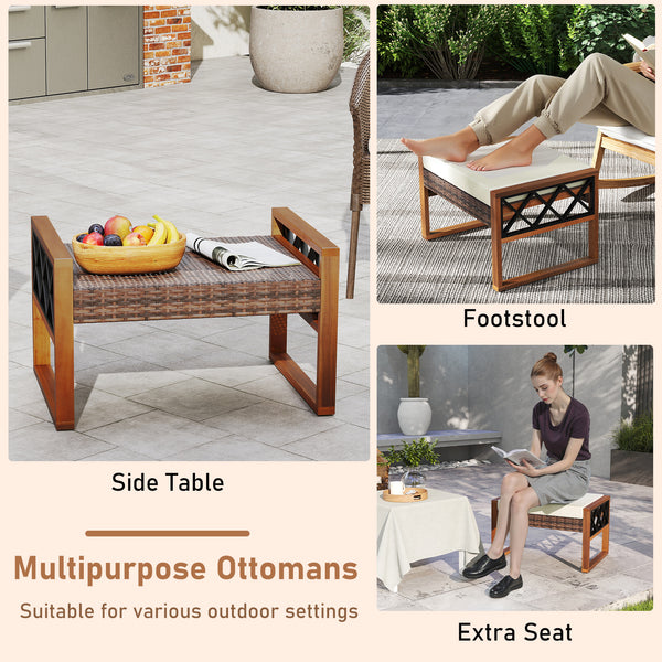 Can be used as footstools  extra seats  side tables for versatility<br>Hand-woven and sun-protective PE rattan blends longevity with beauty<br>Equipped with soft sponge-filled cushions for added comfort<br>Smooth zippers ensure easy cover removal as well 