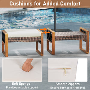 Can be used as footstools  extra seats  side tables for versatility<br>Hand-woven and sun-protective PE rattan blends longevity with beauty<br>Equipped with soft sponge-filled cushions for added comfort<br>Smooth zippers ensure easy cover removal as well 