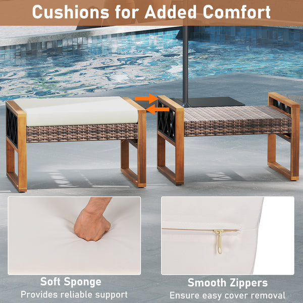 Can be used as footstools  extra seats  side tables for versatility<br>Hand-woven and sun-protective PE rattan blends longevity with beauty<br>Equipped with soft sponge-filled cushions for added comfort<br>Smooth zippers ensure easy cover removal as well 