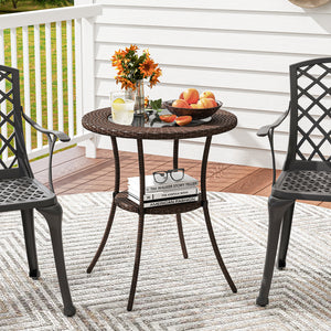 Hand-woven PE rattan is sun-protective and fade-resistant<br>The tempered glass is safe to use  smooth to touch and easy to clean<br>Secure the tabletop in place thanks to the suction cups<br>Ensure stable and reliable support with sturdy construction<br>