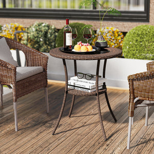 Hand-woven PE rattan is sun-protective and fade-resistant<br>The tempered glass is safe to use  smooth to touch and easy to clean<br>Secure the tabletop in place thanks to the suction cups<br>Ensure stable and reliable support with sturdy construction<br>