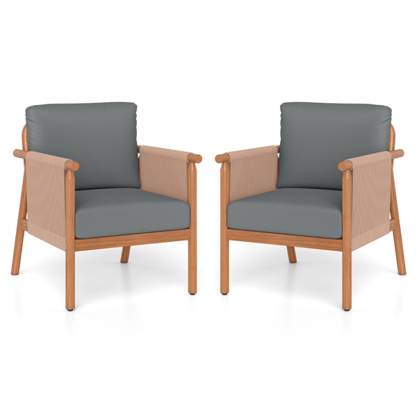 Boho-style woven rope armrests add natural aesthetic charm<br>High-strength acacia wood frame ensures lasting durability<br>Adjustable front foot pads ensure firmer placement<br>Reinforced crossbars under seat increase overall structural support<br>Thick 
