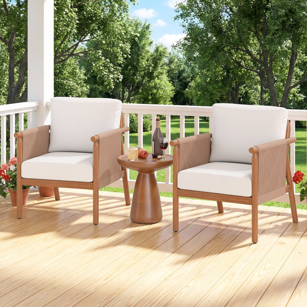 Boho-style woven rope armrests add natural aesthetic charm<br>High-strength acacia wood frame ensures lasting durability<br>Adjustable front foot pads ensure firmer placement<br>Reinforced crossbars under seat increase overall structural support<br>Thick 
