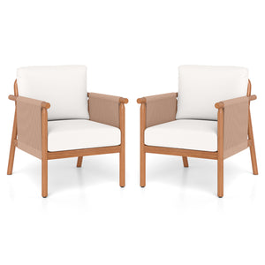 Boho-style woven rope armrests add natural aesthetic charm<br>High-strength acacia wood frame ensures lasting durability<br>Adjustable front foot pads ensure firmer placement<br>Reinforced crossbars under seat increase overall structural support<br>Thick 
