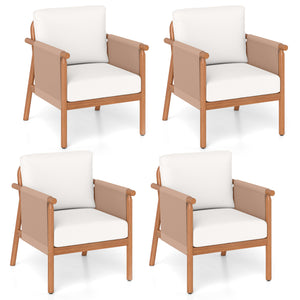 Boho-style woven rope armrests add natural aesthetic charm<br>High-strength acacia wood frame ensures lasting durability<br>Adjustable front foot pads ensure firmer placement<br>Reinforced crossbars under seat increase overall structural support<br>Thick 