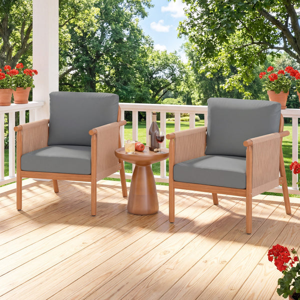 Boho-style woven rope armrests add natural aesthetic charm<br>High-strength acacia wood frame ensures lasting durability<br>Adjustable front foot pads ensure firmer placement<br>Reinforced crossbars under seat increase overall structural support<br>Thick 