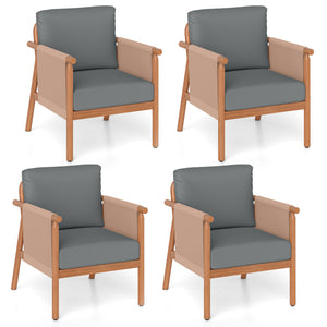 Boho-style woven rope armrests add natural aesthetic charm<br>High-strength acacia wood frame ensures lasting durability<br>Adjustable front foot pads ensure firmer placement<br>Reinforced crossbars under seat increase overall structural support<br>Thick 