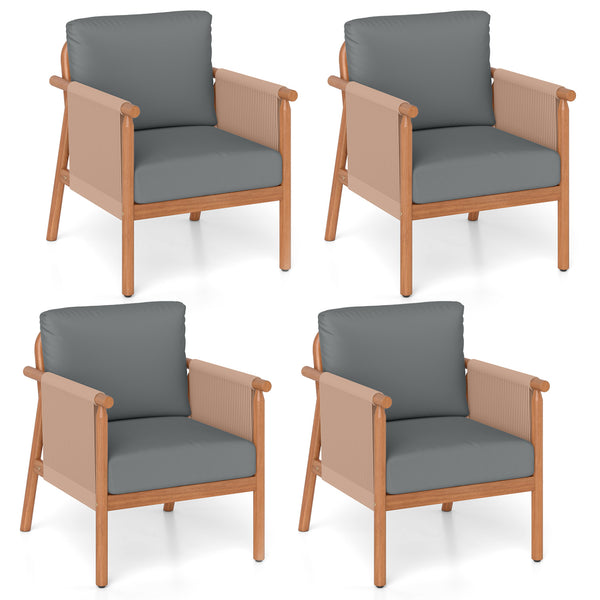 Boho-style woven rope armrests add natural aesthetic charm<br>High-strength acacia wood frame ensures lasting durability<br>Adjustable front foot pads ensure firmer placement<br>Reinforced crossbars under seat increase overall structural support<br>Thick 