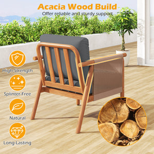 Boho-style woven rope armrests add natural aesthetic charm<br>High-strength acacia wood frame ensures lasting durability<br>Adjustable front foot pads ensure firmer placement<br>Reinforced crossbars under seat increase overall structural support<br>Thick 
