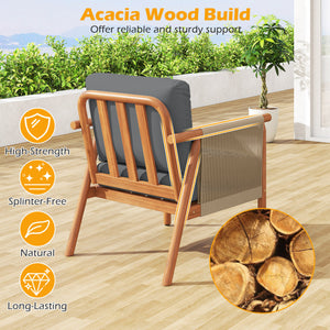 Boho-style woven rope armrests add natural aesthetic charm<br>High-strength acacia wood frame ensures lasting durability<br>Adjustable front foot pads ensure firmer placement<br>Reinforced crossbars under seat increase overall structural support<br>Thick 