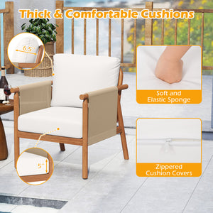 Boho-style woven rope armrests add natural aesthetic charm<br>High-strength acacia wood frame ensures lasting durability<br>Adjustable front foot pads ensure firmer placement<br>Reinforced crossbars under seat increase overall structural support<br>Thick 