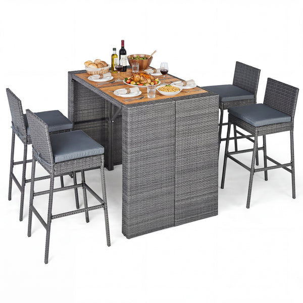 Delivery time may vary per box because of 2 boxes shipment<br>The second box includes all needed screws<br>Space-saving design by tucking bar stools under the table<br>Selected PE wicker for modern appearance and weather resistance<br>Come with solid bear