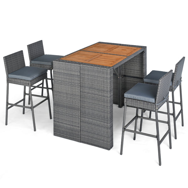 Delivery time may vary per box because of 2 boxes shipment<br>The second box includes all needed screws<br>Space-saving design by tucking bar stools under the table<br>Selected PE wicker for modern appearance and weather resistance<br>Come with solid bear