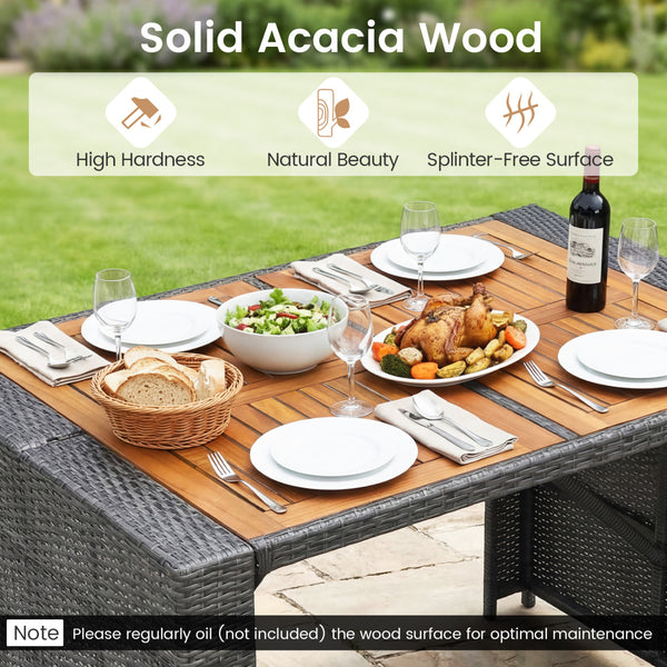 Delivery time may vary per box because of 2 boxes shipment<br>The second box includes all needed screws<br>Space-saving design by tucking bar stools under the table<br>Selected PE wicker for modern appearance and weather resistance<br>Come with solid bear
