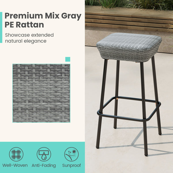 Â Appealing rattan seat showcases extended natural elegance<br>Â Sturdy metal frame ensures long service life and strong support<br>Â Each barstool can support up to 400 lbs<br>Â Reinforced screw connection and adjustable footpads for higher stability<br>