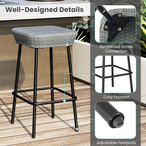 Â Appealing rattan seat showcases extended natural elegance<br>Â Sturdy metal frame ensures long service life and strong support<br>Â Each barstool can support up to 400 lbs<br>Â Reinforced screw connection and adjustable footpads for higher stability<br>