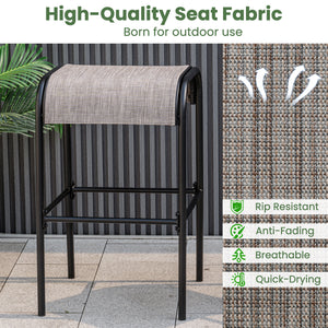 Sturdy metal frame supports up to 400 lbs<br>Curved seat makes you sit with high-level comfort<br>Premium fabric resists tears and fading<br>Breathable and quick-drying seat suits for outdoor use<br>Screw-in crossbar reinforces overall stability<br>Sleek 