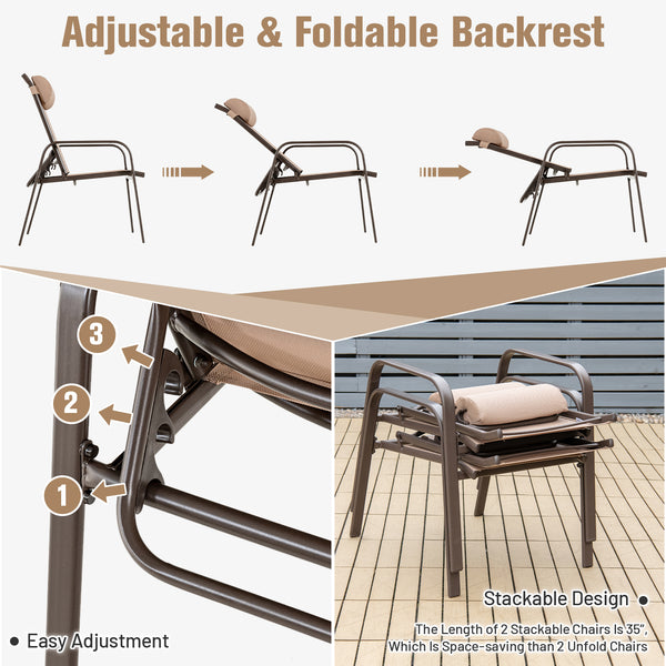 This 3-piece patio bistro set has stackable chair and tempered glass top table. Â  Designed with modern style and compact size  this outdoor conversation set not only brings out the perfect taste of life but also fits the limited places  such as patio  po