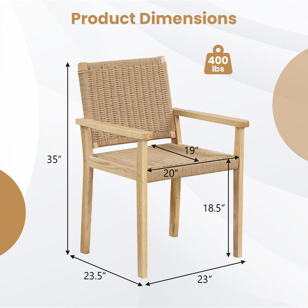 Spacious seat will relieve your fatigue and stress <br>Super sturdy with 400 lbs max load <br>Premium rubber wood frame offers strong support <br>Elegant and durable woven paper rope offers you a better sitting experience <br>Anti-slip footpads improve th
