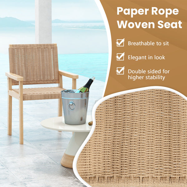 Spacious seat will relieve your fatigue and stress <br>Super sturdy with 400 lbs max load <br>Premium rubber wood frame offers strong support <br>Elegant and durable woven paper rope offers you a better sitting experience <br>Anti-slip footpads improve th