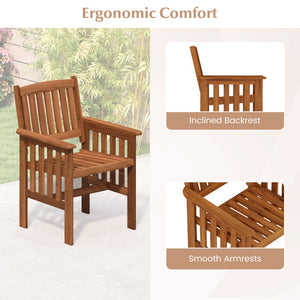 Solid wood frame to ensure the overall endurance<br>Please regularly oil (not included) the wood surface for optimal maintenance<br>Ergonomic comfort with armrests and inclined backrest<br>Promote ventilation with slatted seat<br>Added stability with firm