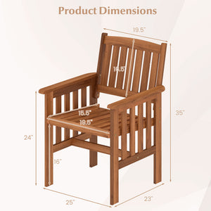 Solid wood frame to ensure the overall endurance<br>Please regularly oil (not included) the wood surface for optimal maintenance<br>Ergonomic comfort with armrests and inclined backrest<br>Promote ventilation with slatted seat<br>Added stability with firm
