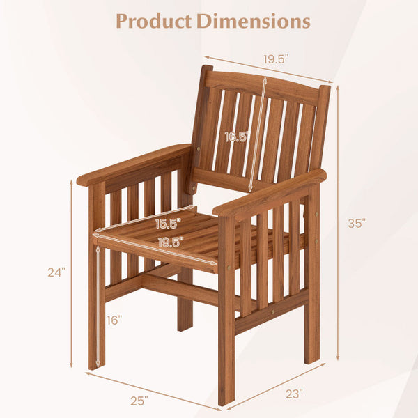 Solid wood frame to ensure the overall endurance<br>Please regularly oil (not included) the wood surface for optimal maintenance<br>Ergonomic comfort with armrests and inclined backrest<br>Promote ventilation with slatted seat<br>Added stability with firm