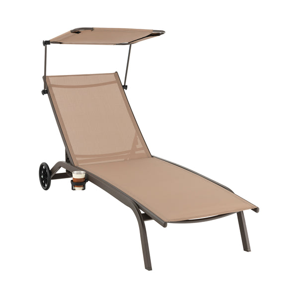6-level adjustable backrest meets your different needs<br>Rotatable canopy makes you relax in the sunshade<br>Rotary hidden cupholder makes it easy to take drinks<br>High stability with heavy-duty and rustproof metal frame<br>Anti-slip footpads improve st