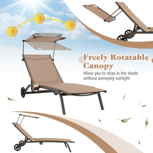 6-level adjustable backrest meets your different needs<br>Rotatable canopy makes you relax in the sunshade<br>Rotary hidden cupholder makes it easy to take drinks<br>High stability with heavy-duty and rustproof metal frame<br>Anti-slip footpads improve st