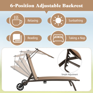 6-level adjustable backrest meets your different needs<br>Rotatable canopy makes you relax in the sunshade<br>Rotary hidden cupholder makes it easy to take drinks<br>High stability with heavy-duty and rustproof metal frame<br>Anti-slip footpads improve st