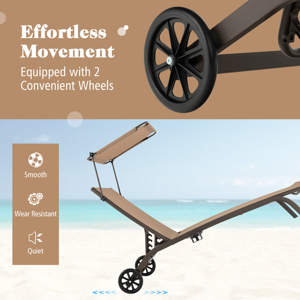 6-level adjustable backrest meets your different needs<br>Rotatable canopy makes you relax in the sunshade<br>Rotary hidden cupholder makes it easy to take drinks<br>High stability with heavy-duty and rustproof metal frame<br>Anti-slip footpads improve st