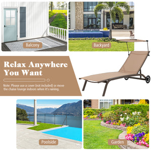6-level adjustable backrest meets your different needs<br>Rotatable canopy makes you relax in the sunshade<br>Rotary hidden cupholder makes it easy to take drinks<br>High stability with heavy-duty and rustproof metal frame<br>Anti-slip footpads improve st