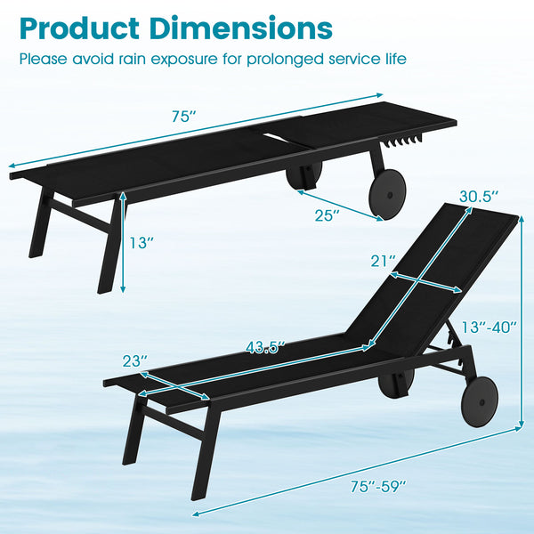 Customize your position with a 6-level adjustable backrest<br>The backrest includes a full flat position for better sunbathing<br>Long-lasting adjustment brackets for a user-friendly design<br>Make you feel comfortable with breathable fabric<br>Quick-dryi